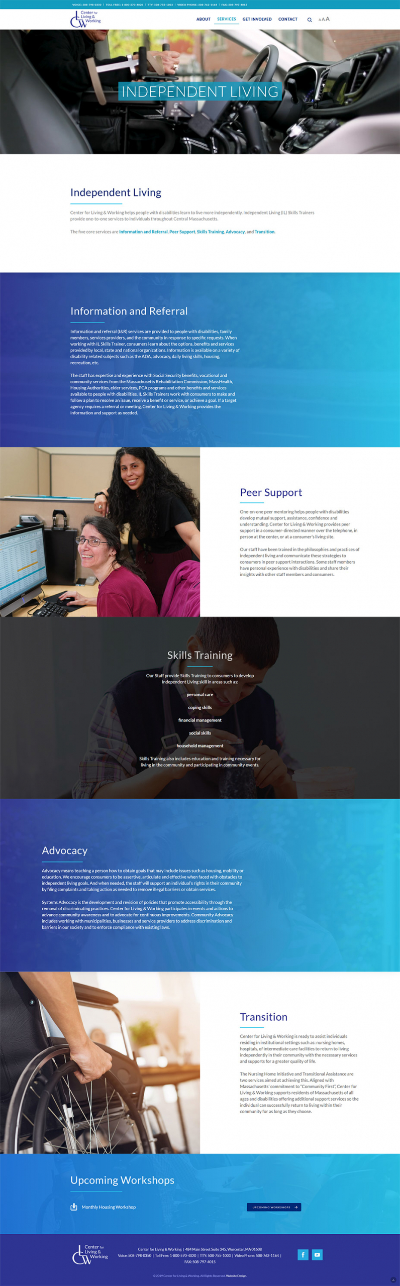 center for living and working homepage web design