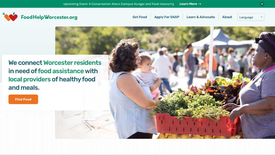 nonprofit web design food help worcester homepage 1