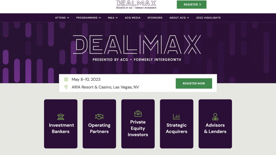 dealmax event web design private equity