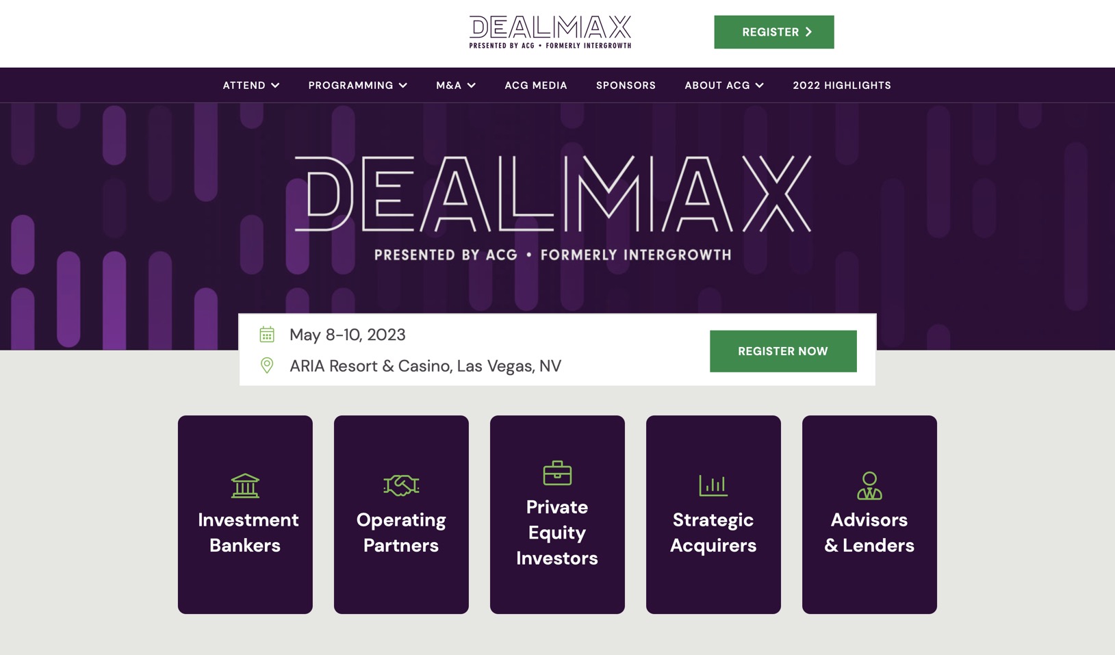 dealmax event web design private equity